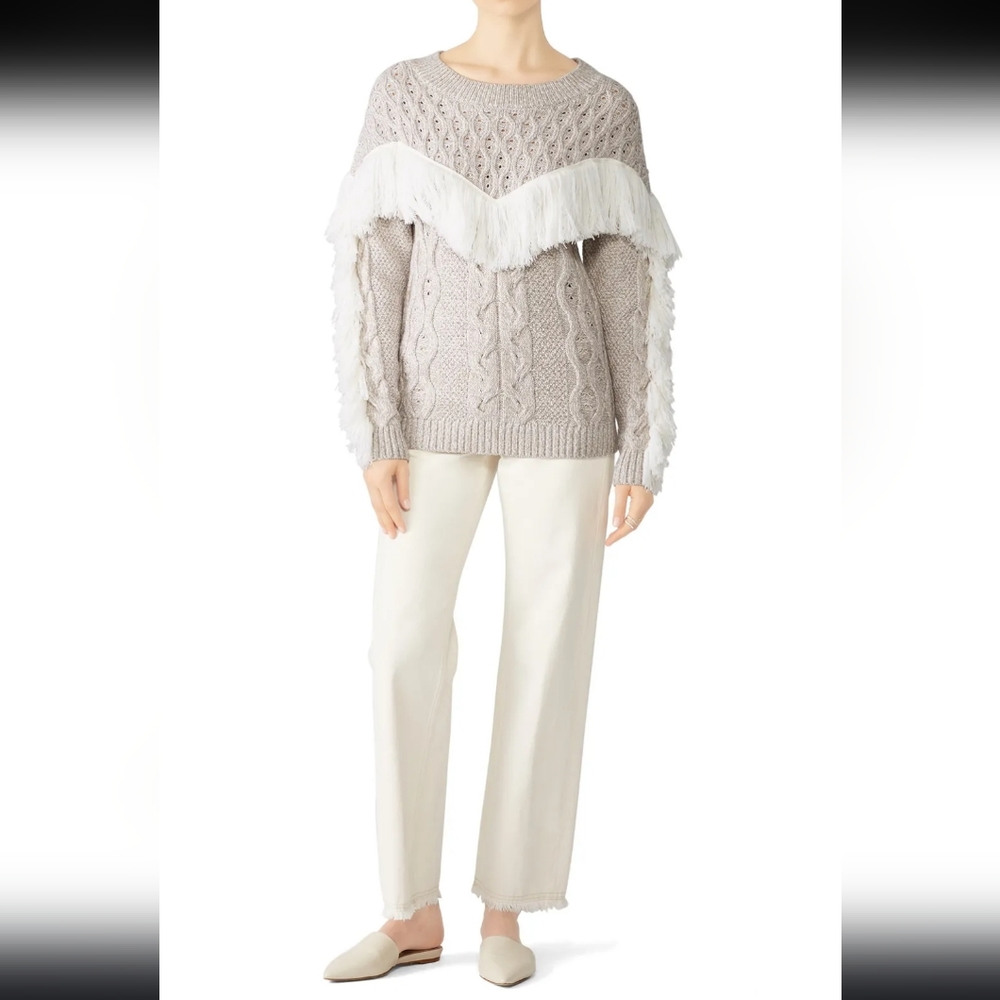 AMUR Ulla Fringe Knit Sweater In Oatmeal Women's XL EUC
